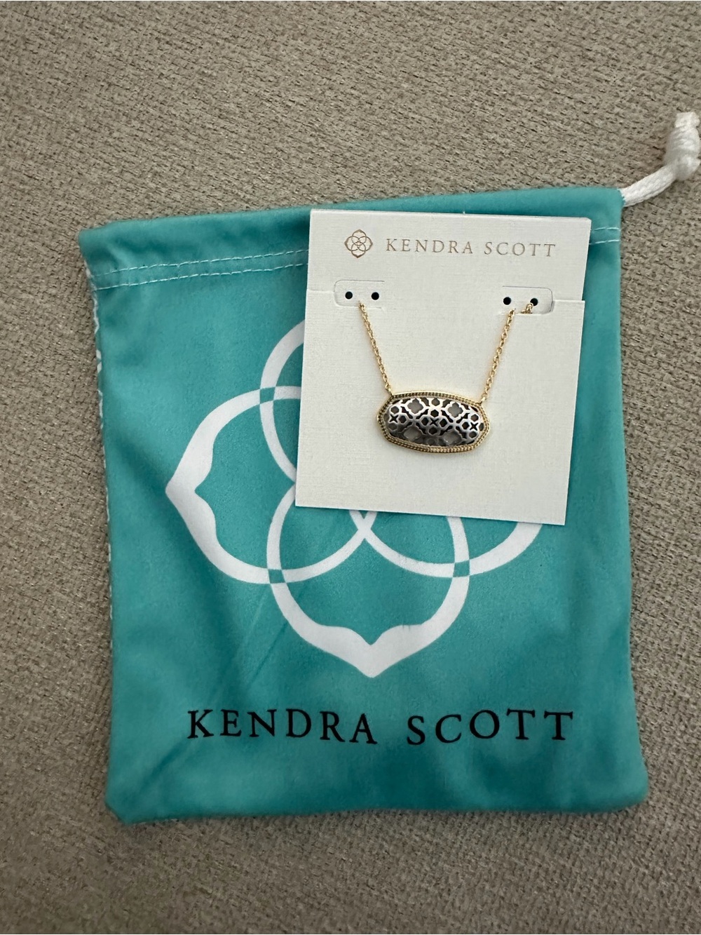 Kendra Scott Gold and Silver Oval Filigree Pendant Necklace